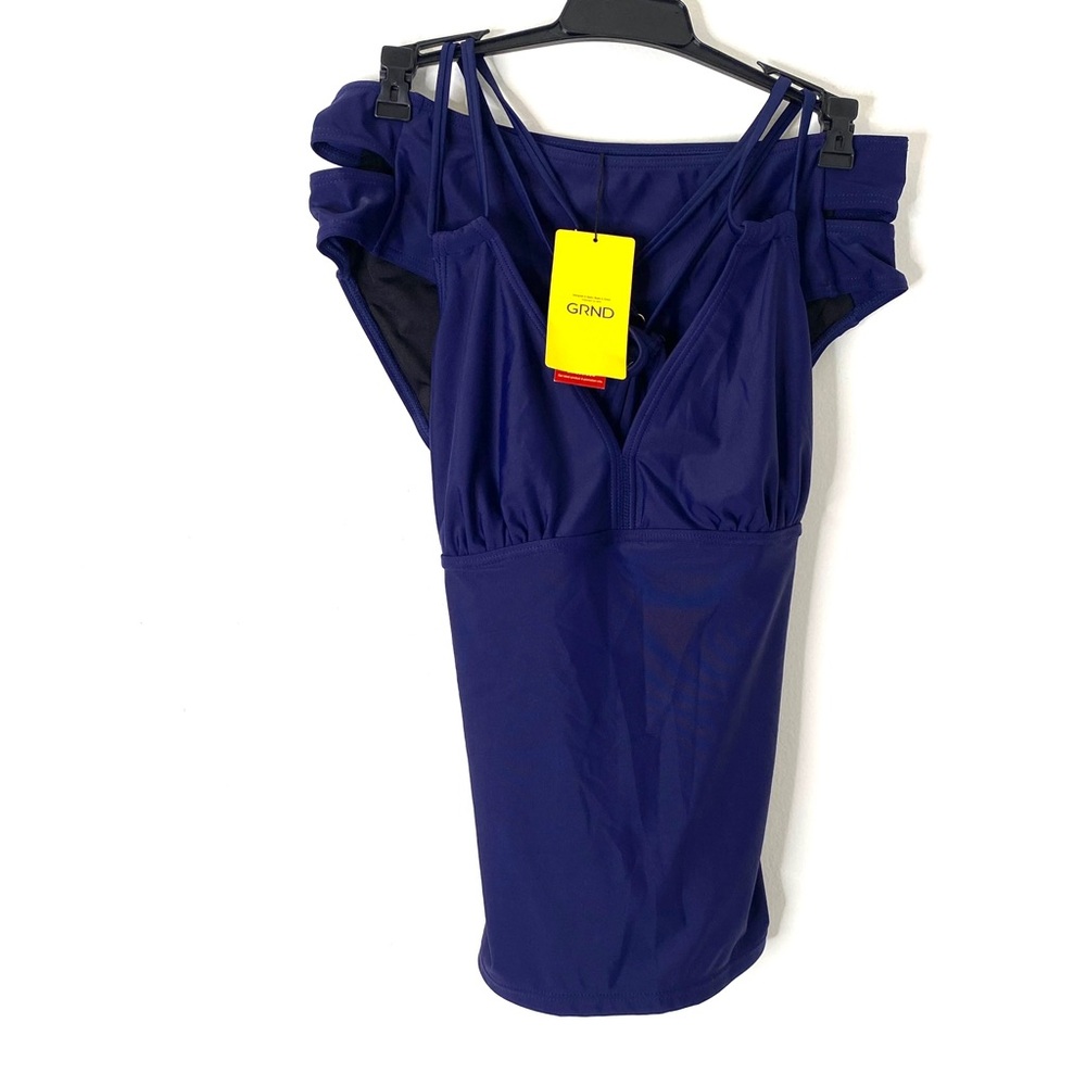 Navy Blue Cross Back Tankini Set High Waisted Bottoms Stretch Swimwear NWT GRND